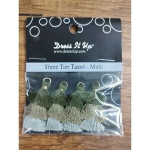 Dress It Up Jesse James Shag Three Tier Tassel Green Tan Taupe Design Element B6